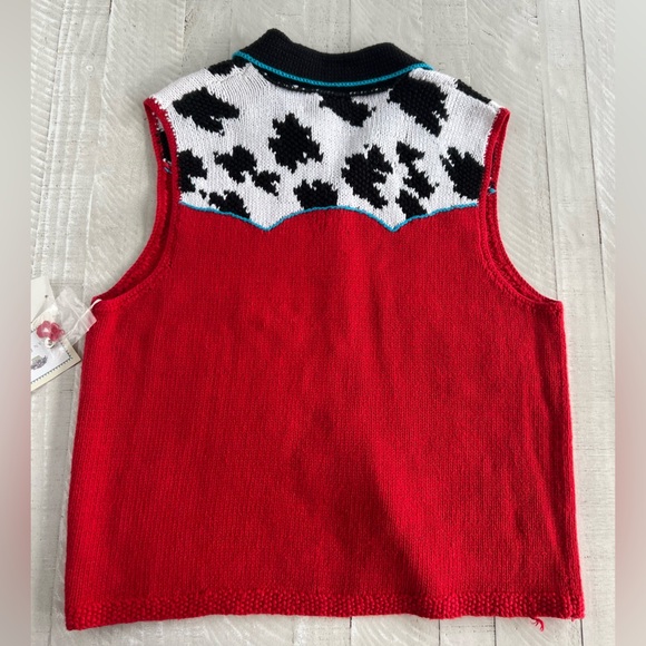 Vintage NWT Deadstock Hand Knit Western Sweater Vest Red Rodeo Horse Womens L - Picture 2 of 8